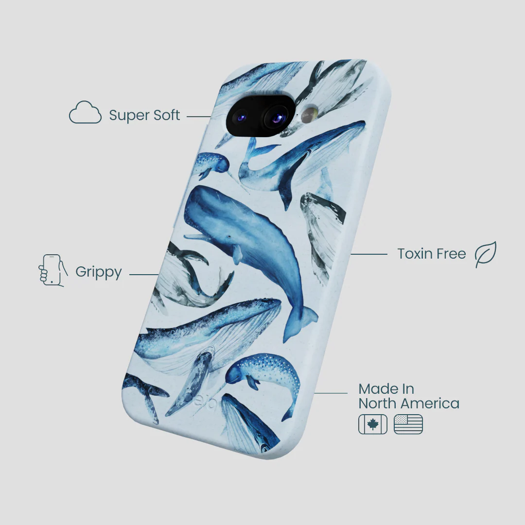 Powder Blue Whales Google Pixel 9a Case - Image 3