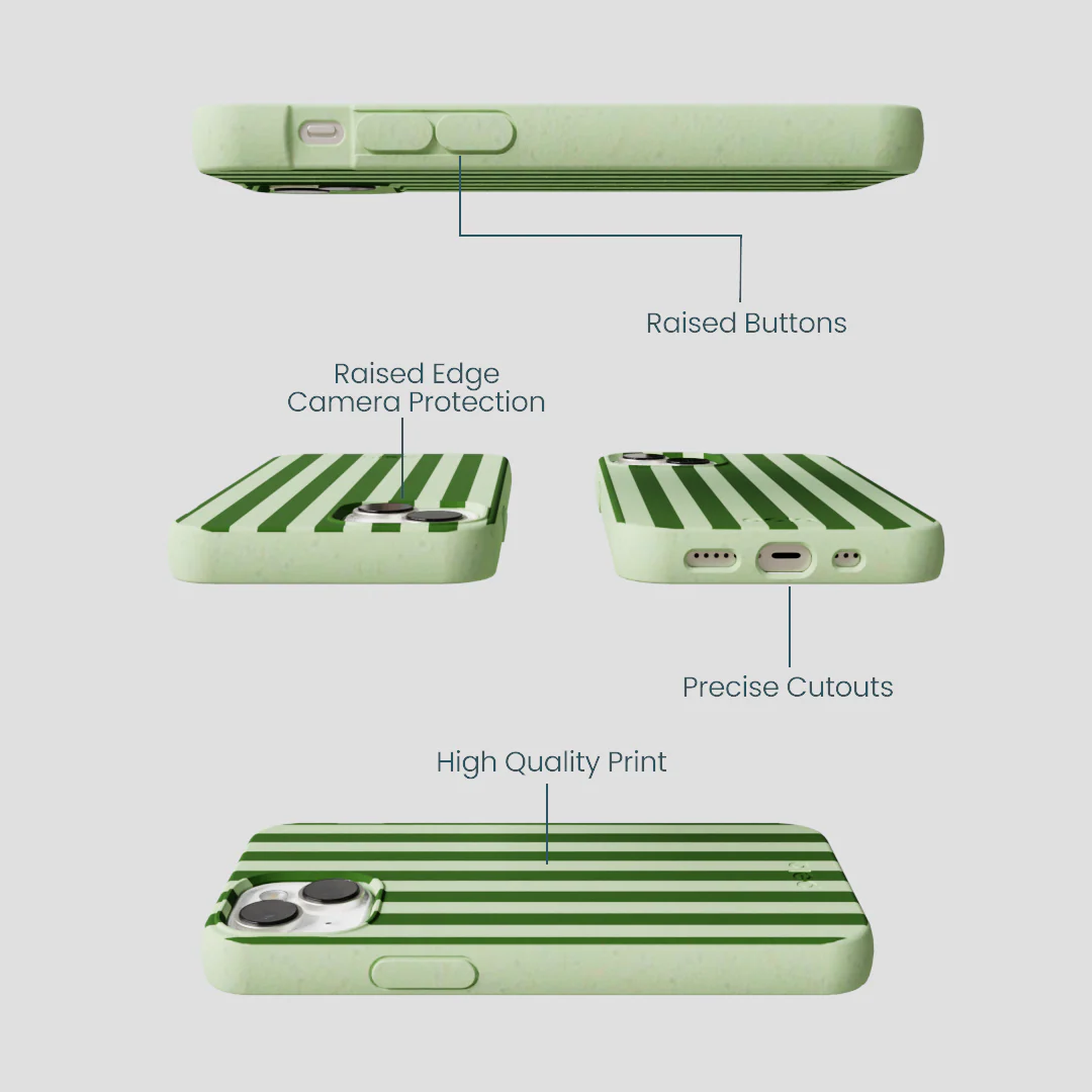 Sage Green Clover Stripes iPhone 13 Mini Case - Image 3