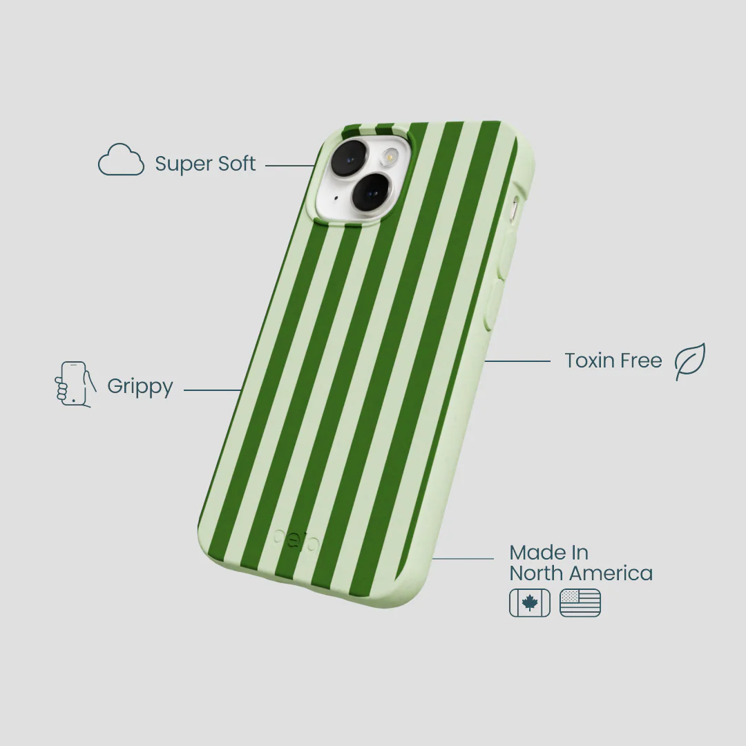 Sage Green Clover Stripes iPhone 13 Mini Case - Image 4