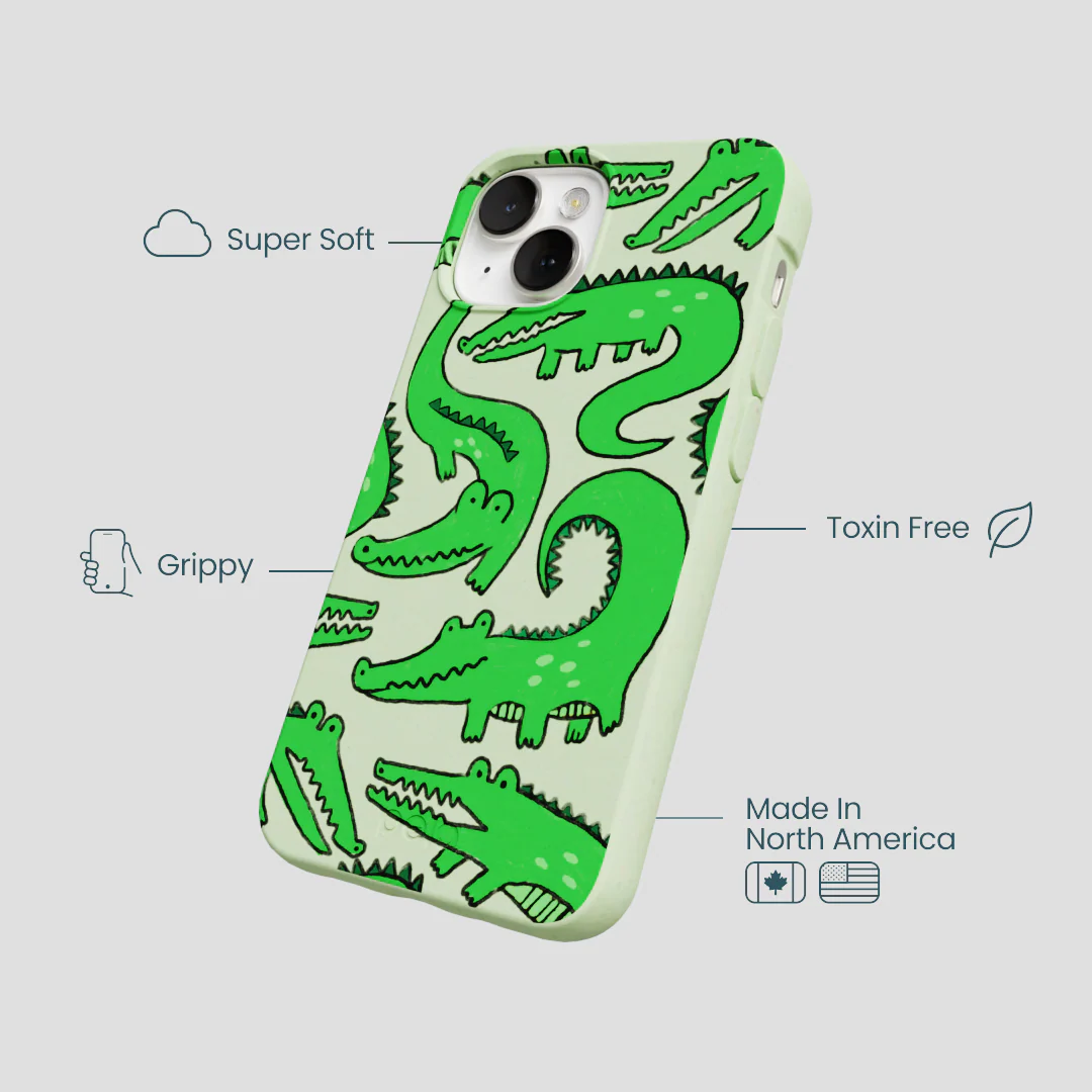 Sage Green Croc a Doodle iPhone 13 Case - Image 4