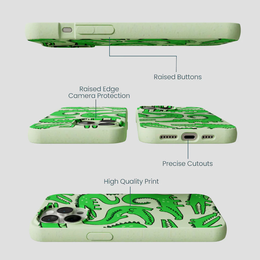 Sage Green Croc a Doodle iPhone 14 Pro Max Case - Image 3