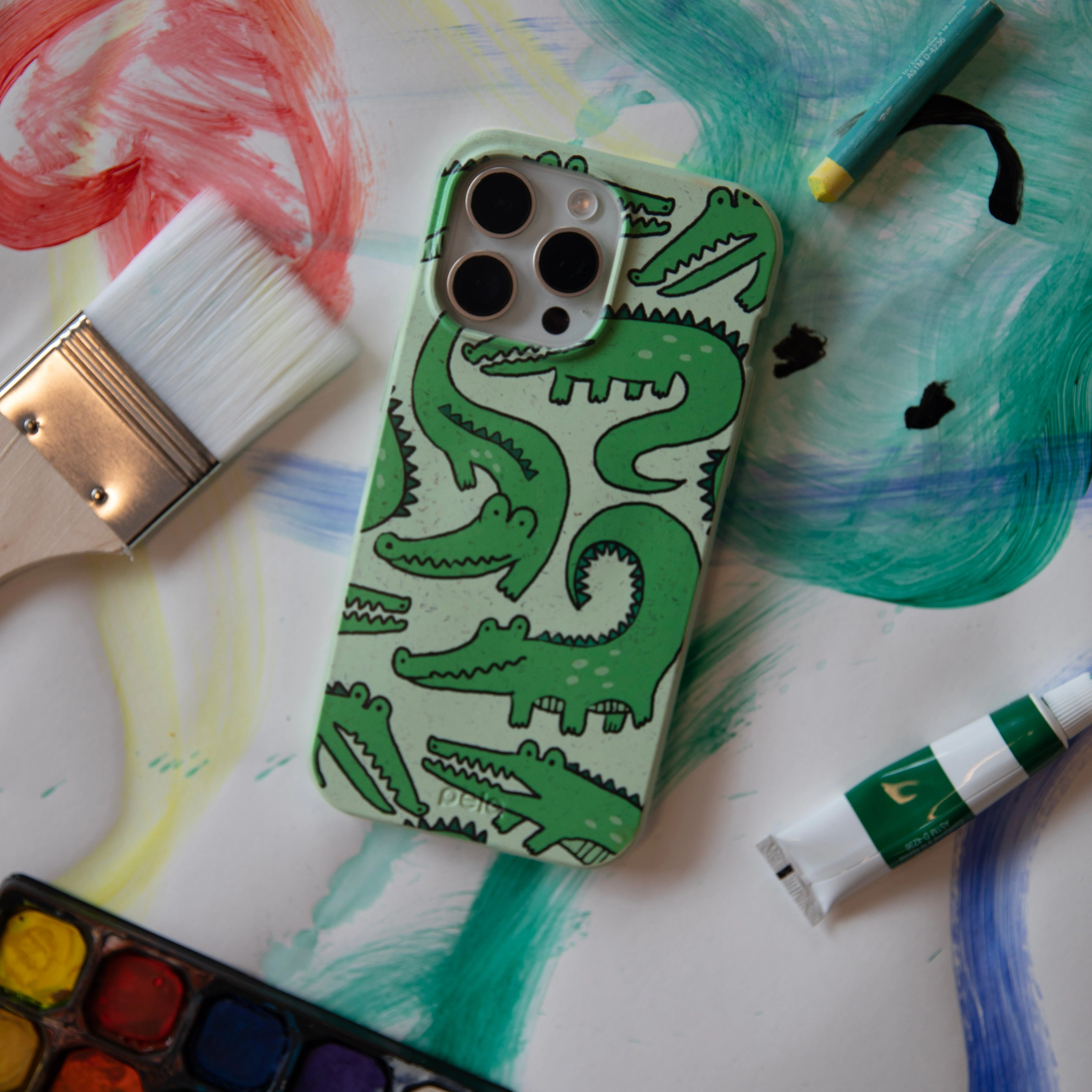 Sage Green Croc a Doodle iPhone 17 Pro Case - Image 2