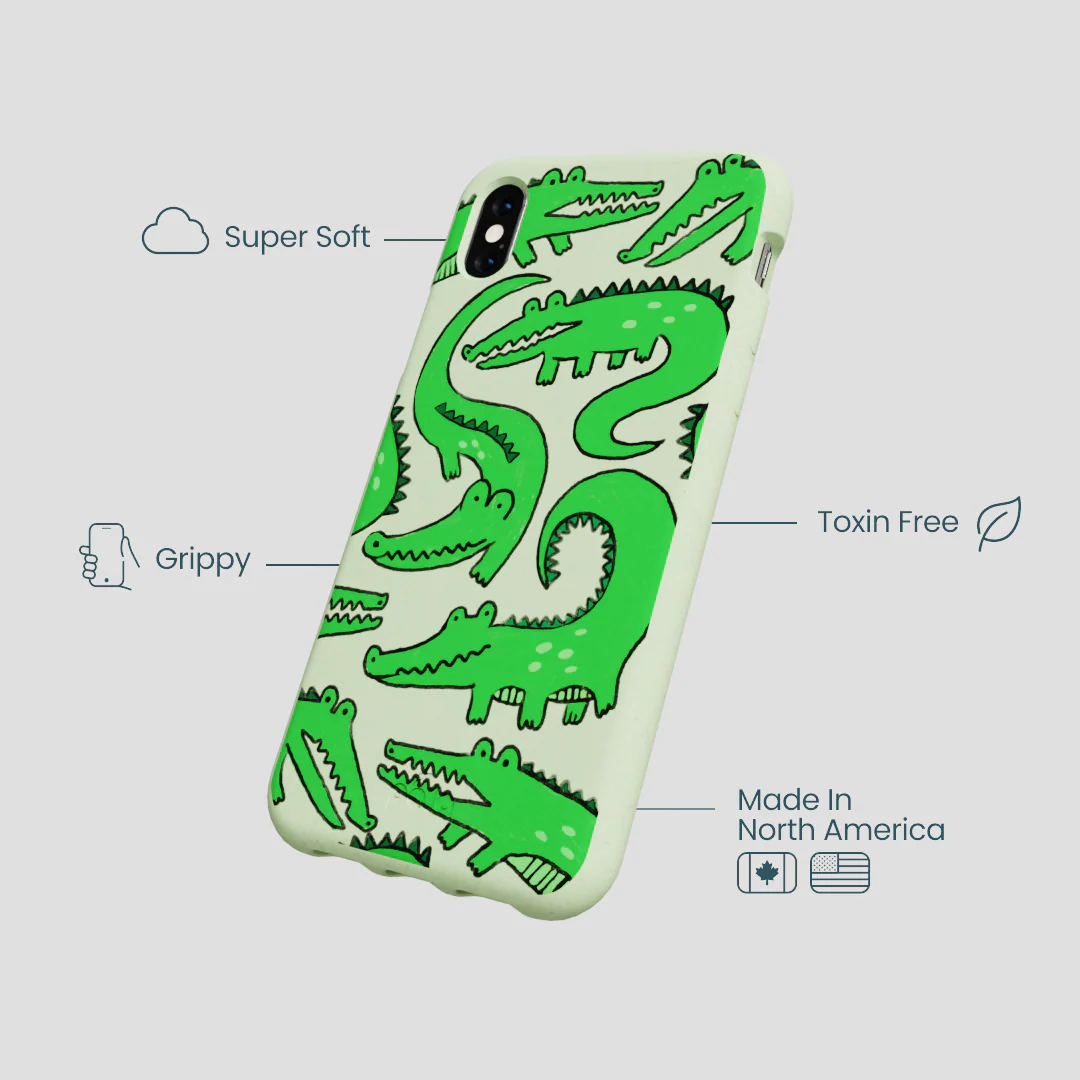 Sage Green Croc a Doodle iPhone XR Case - Image 4