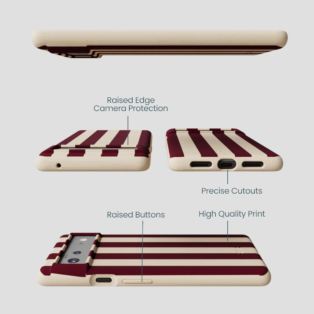 Seashell Big Burgundy Stripes Google Pixel 6a Case - Image 3