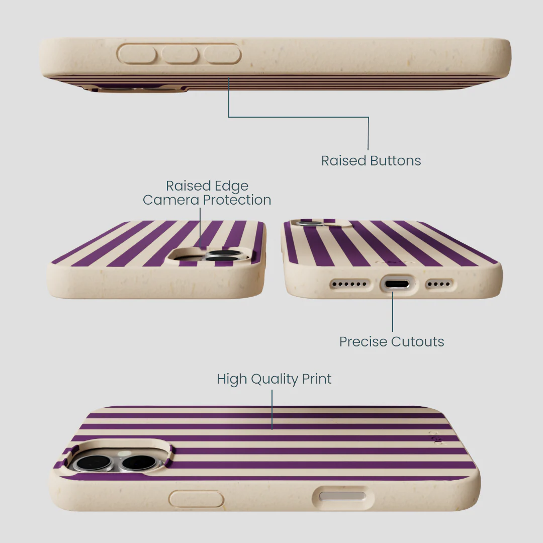 Seashell Plum Stripes iPhone 16 Plus Case - Image 3